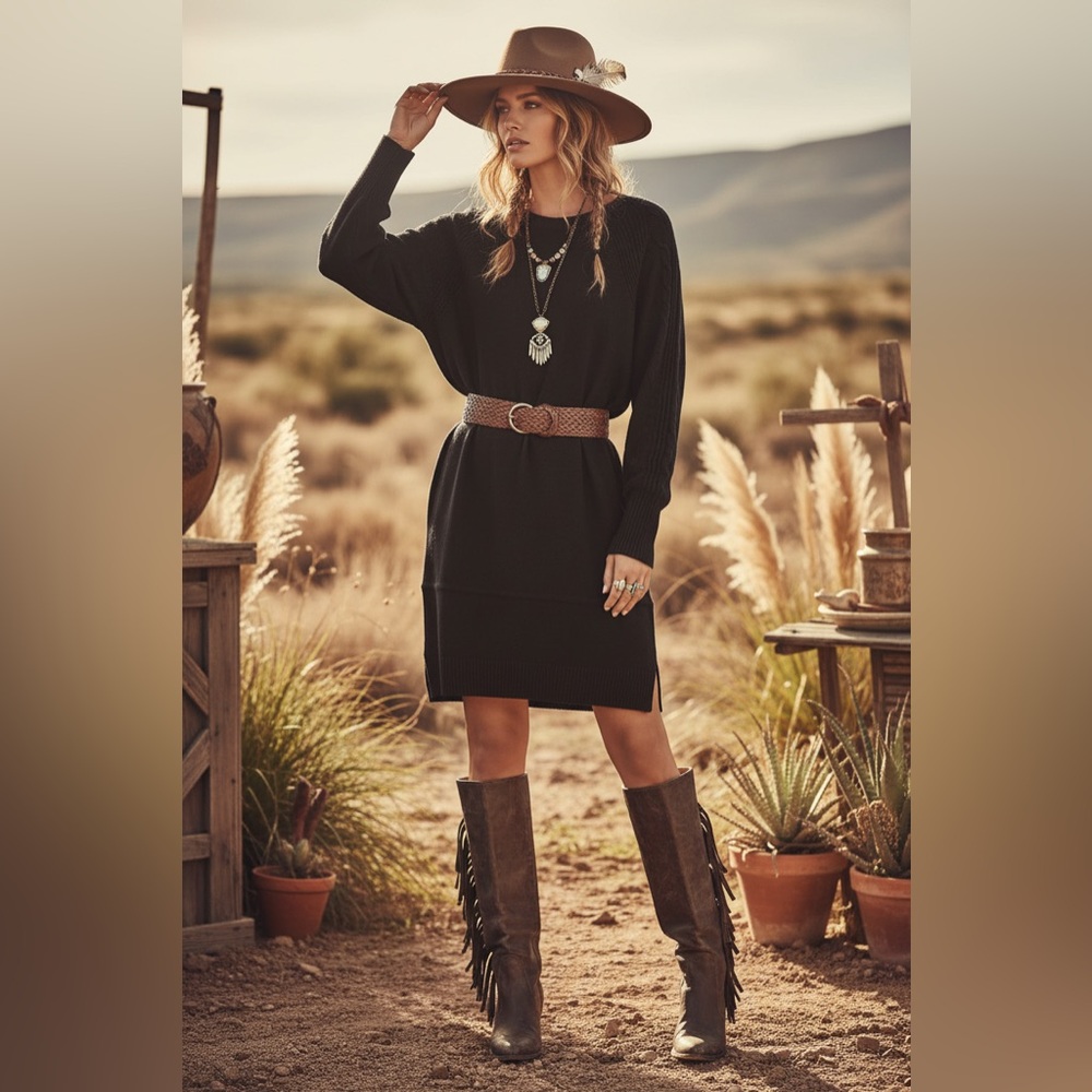 LuLaRoe Lauren Sweater Dress • Solid Black • Sweater Knit